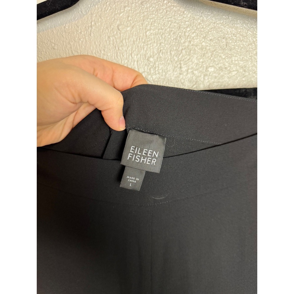 Eileen Fisher 100% Silk Wide Leg Pants Large Black Pull On Silk Georgette Crepe - Picture 3 of 7